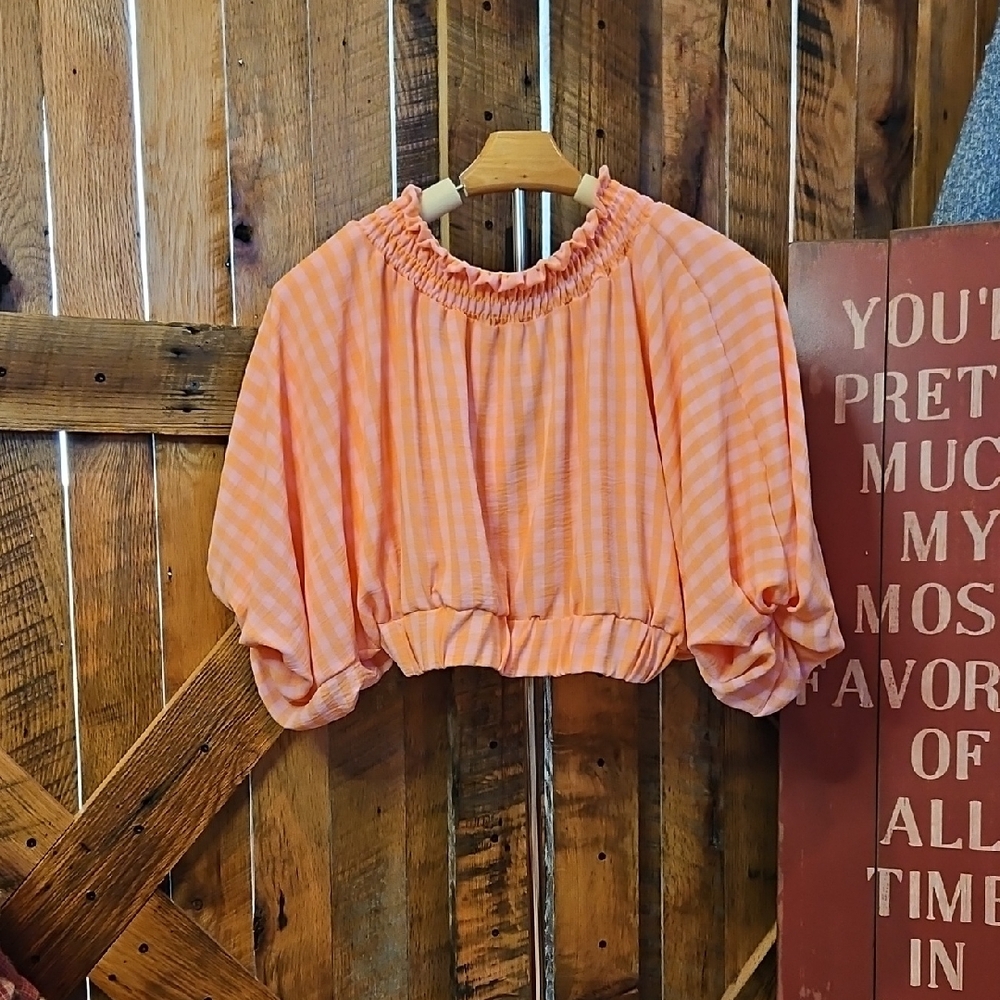 292 BUCKETLIST Peach Striped Ruffle-Trim Cropped Top - Picture 7 of 7